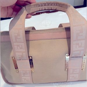 Fendi Zucca Light Rose Pink Leather & Beige Canvas Handbag
